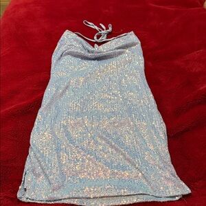 Sparkling Blue Halter stretchy Dress